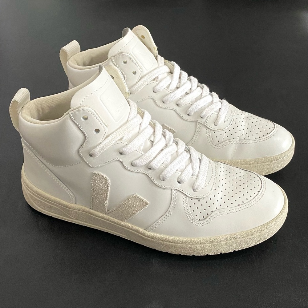 Veja V-15 White Leather Sneakers Size 7 High Tops Like New - Picture 8 of 16
